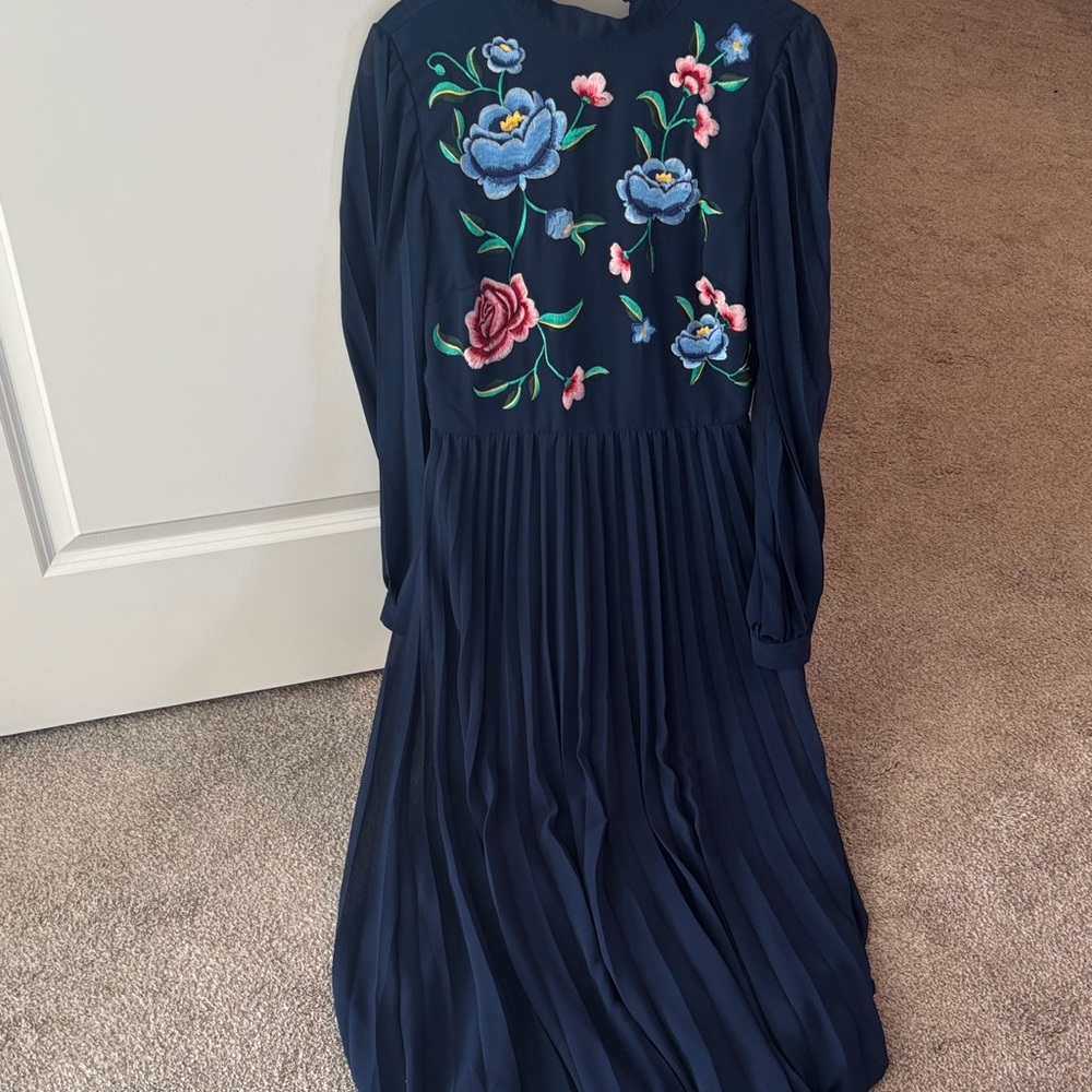 ASOS Navy Dress with Floral Embroidery